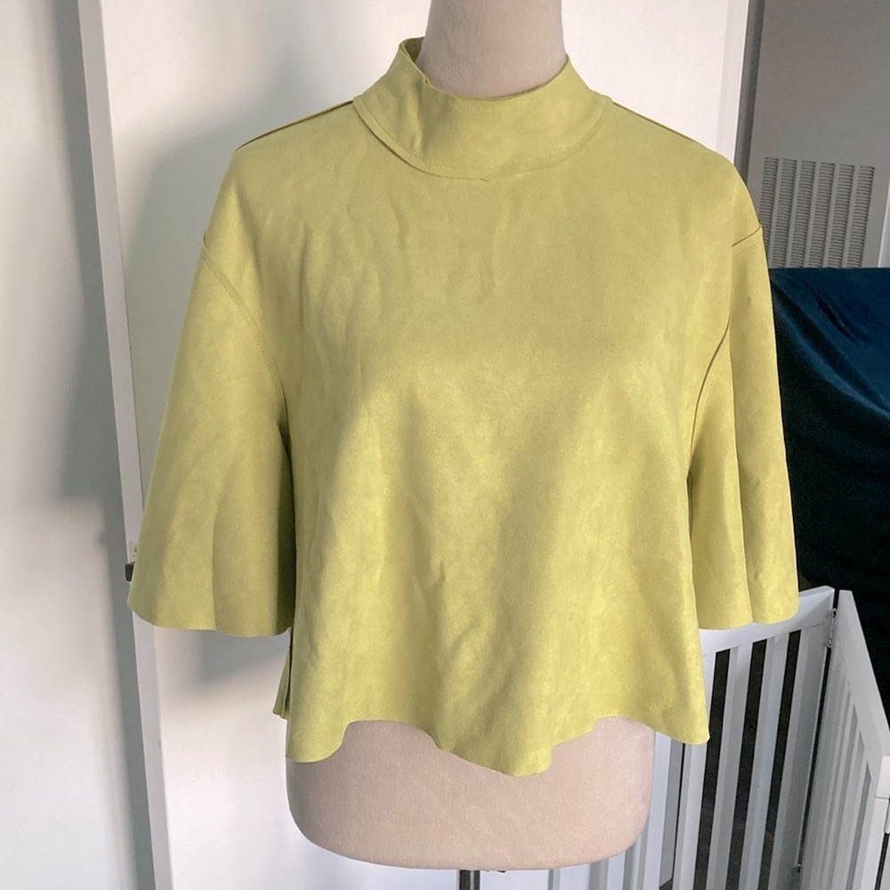 CQ by CQ cropped faux suede lime top